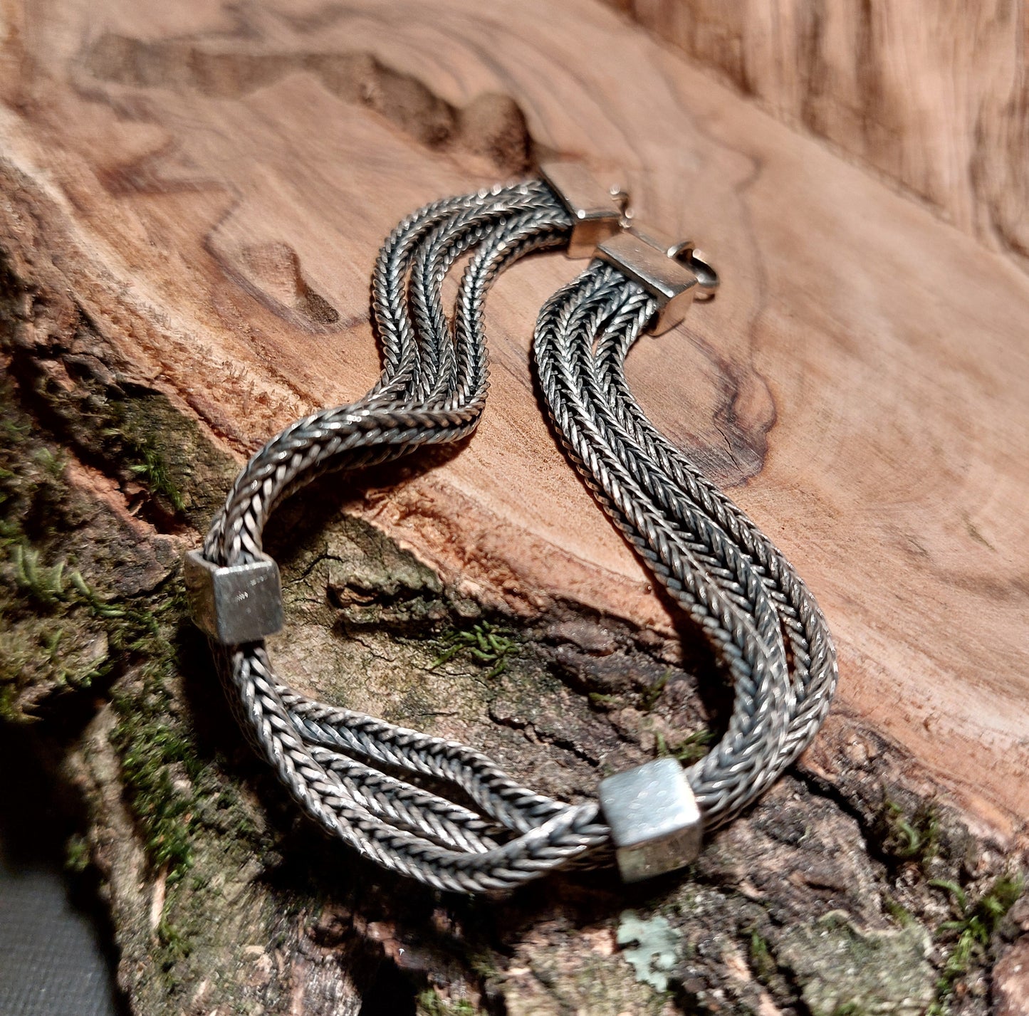 Kraftigt vintage armbånd i sterling sølv