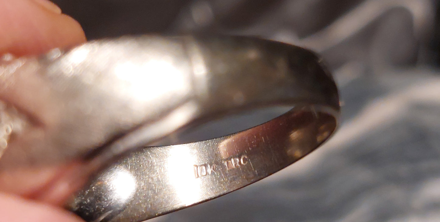 Vintage 10 karat hvidguldsring med stjernesafir og diamanter
