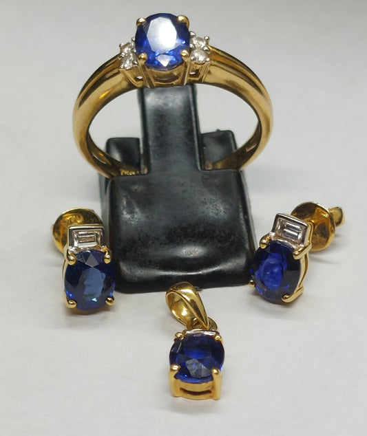 Vintage smykkesæt 18 karat guld med safir og diamant