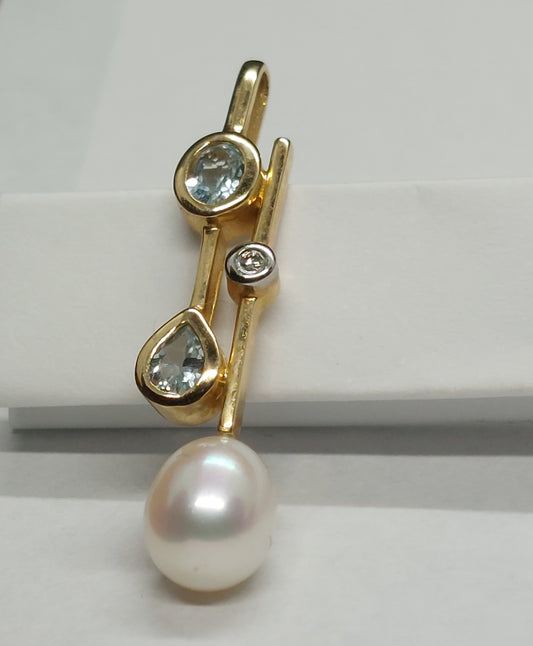 Vintage 14 karat guldvedhæng med topas, brillant og perle