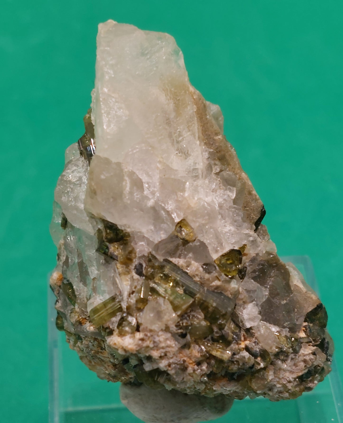 Green Tourmaline on Quartz