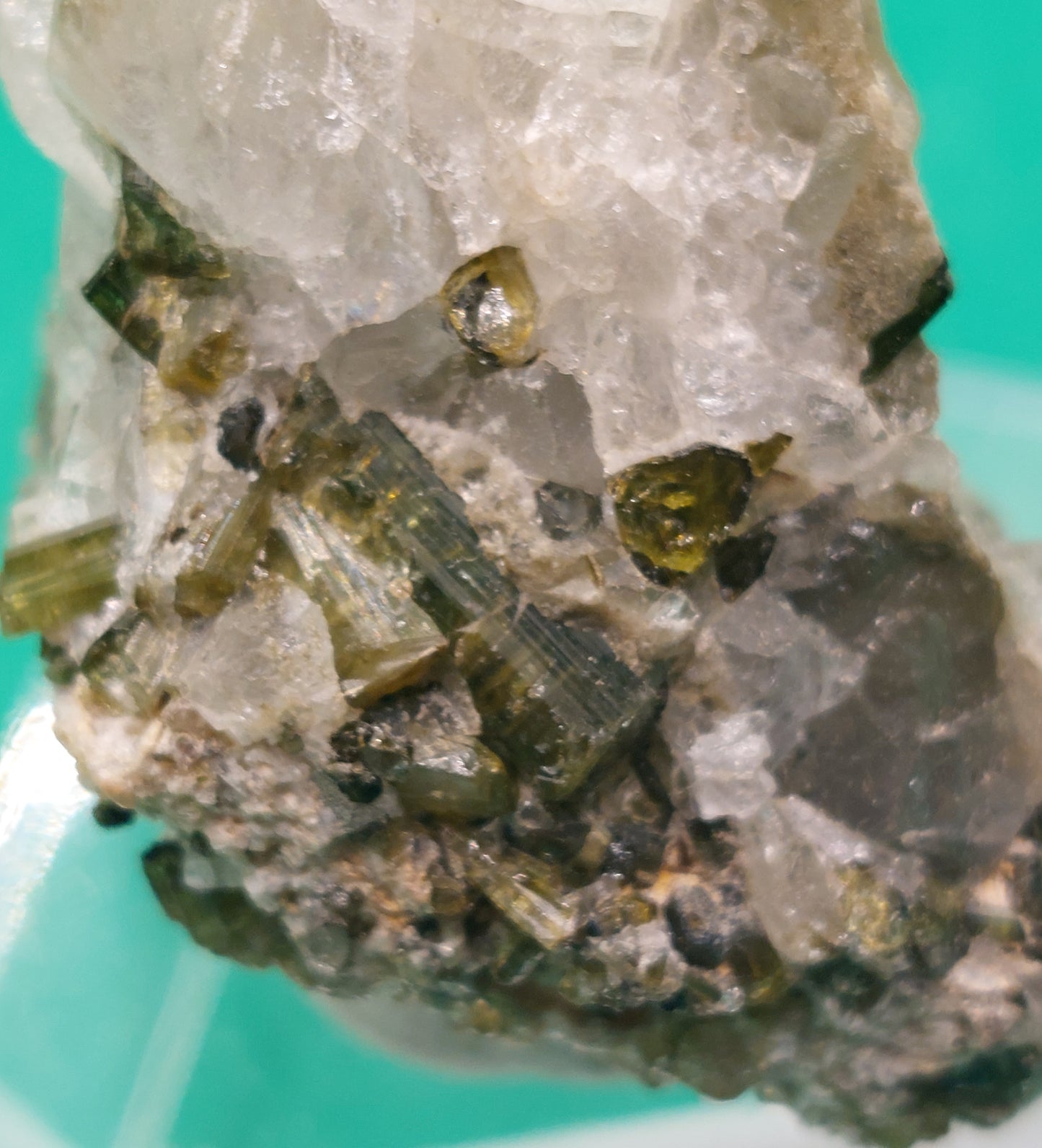 Green Tourmaline on Quartz