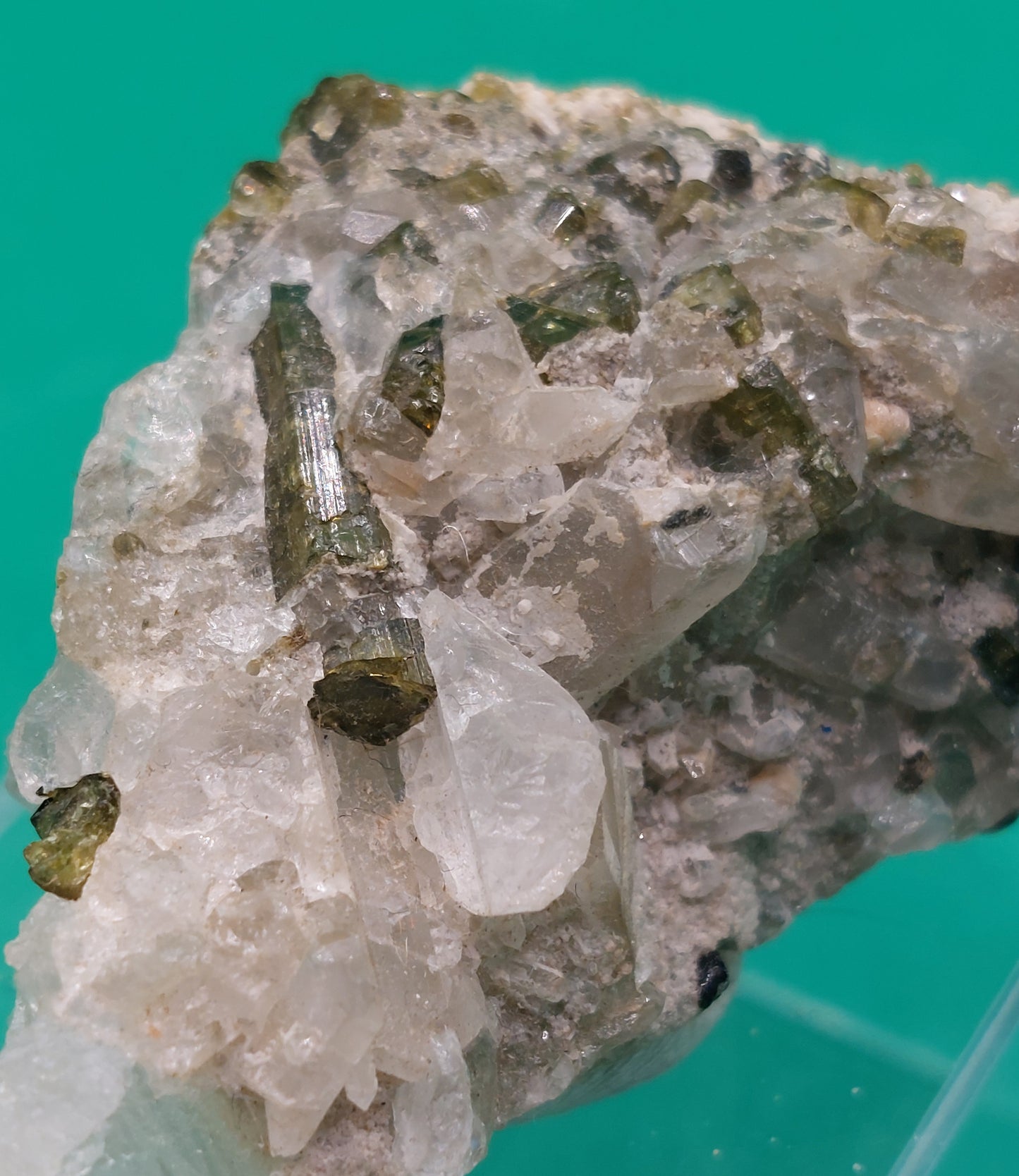 Green Tourmaline on Quartz