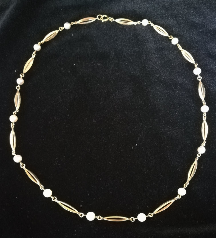 Vintage 14 karat guldkæde med perler