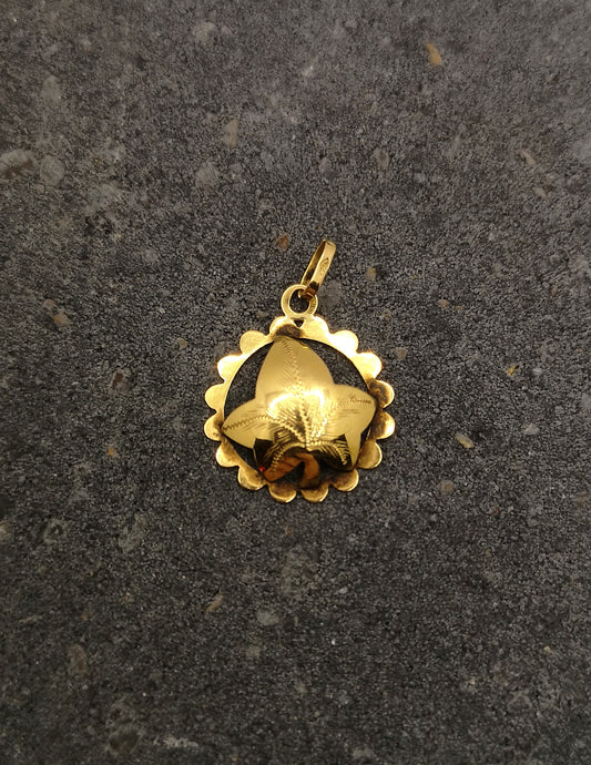 Guldvedhæng med blad, vintage 18 kt