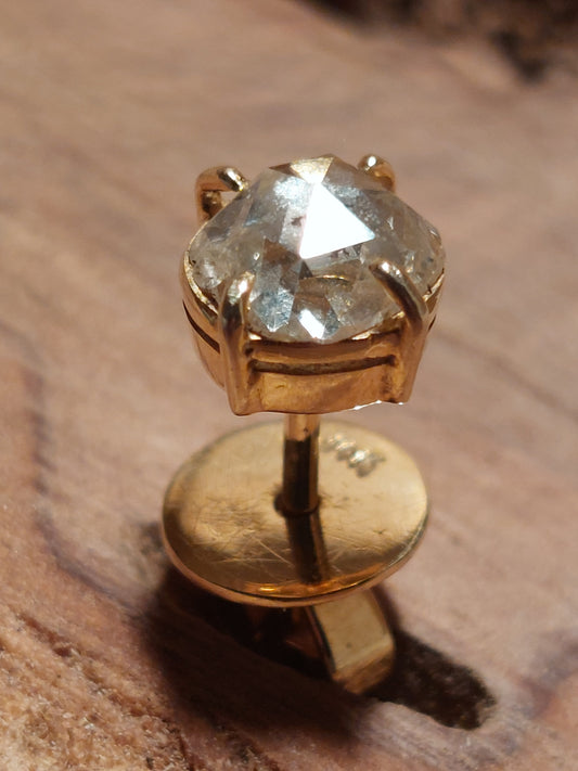 Vintage ørestik i 14 k guld med m/ rosenslebet 0,90 ct diamant