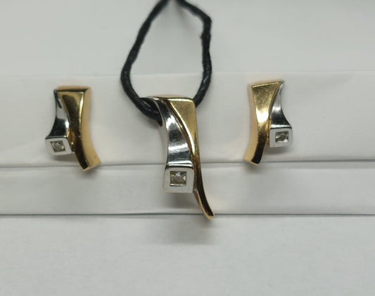 Vintage smykkesæt i 14 karat guld/hvidguld med brillant.