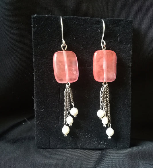 Sølvøreringe med cherrykvarts